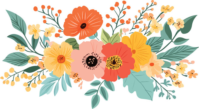 Collection of hand drawn stylized autumn leaves and floral elements in warm earthy colors