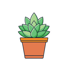 Cactus in a pot, Vector icon succulent plant in a terracotta-colored pot on white background.