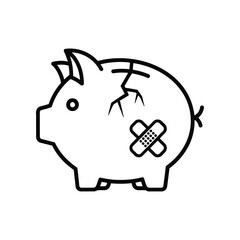 Broken Piggy Bank: Depicting a cracked piggy bank, mended with a bandage, that speaks to themes of financial loss, hardship, and the need for repair and recovery.