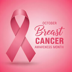 October breast cancer awareness month with pink ribbon on gradient background for support and solidarity in the fight against breast cancer and hope on transparent background