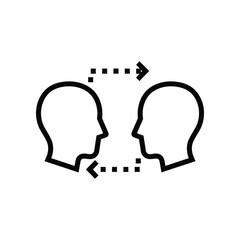 Dialogue Icon: Simple black and white graphic icon illustrating communication, exchanging ideas, and dialogue. Conveying the concepts of interaction.