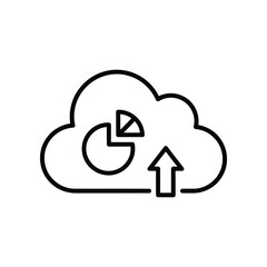 Cloud Data Upload Icon: A clean, minimalist icon depicting the seamless uploading of data to the cloud, represented by a pie chart and an upward arrow within a cloud-shaped outline.