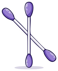 Cartoon illustration of three cotton swabs, lavender tips, cartoon art style.