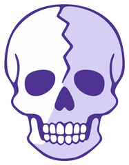 Fototapeta premium Two-Toned Fractured Skull Graphic, Halloween Vector Art, Creepy Digital Design, Anatomical Skeleton
