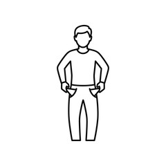Empty Pockets, Empty Wallet: A stark depiction of economic hardship, a lone figure stands with empty pockets, symbolizing financial struggle and lack of resources.