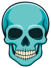 Fototapeta premium Vibrant Turquoise Cartoon Human Skull Illustration for Halloween or Graphic Design