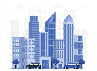 Stylized city skyline with abstract elements