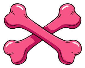 Two pink cartoon bones crossed together creating a stylized hazard symbol or pet treat illustration