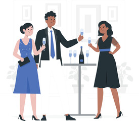 Vibrant cocktail party scene with rafiki character