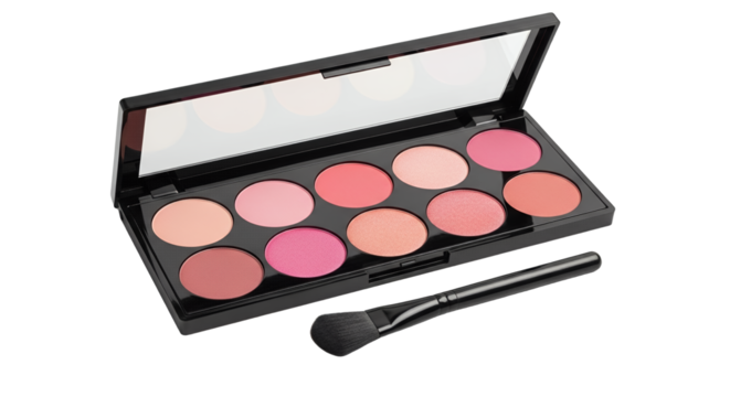 Makeup Blush Palette with Brush on Black Background