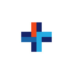 Obraz premium Abstract plus symbol logo design with geometric shapes in blue and orange.