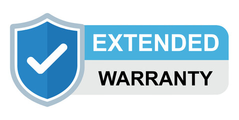 Extended warranty badge with a shield and check mark in blue and white.