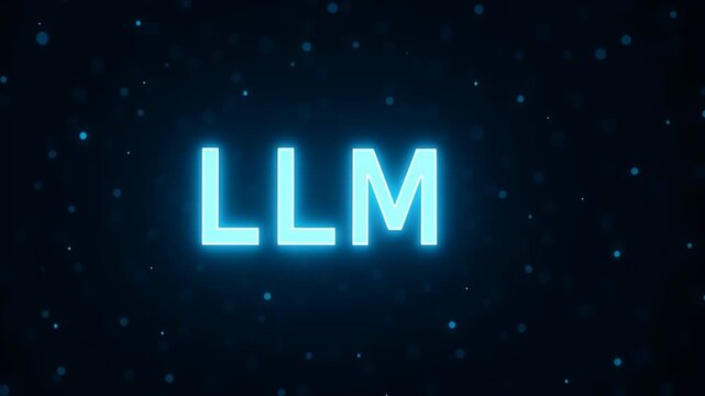LLM, AI large language model. Glowing blue letters LLM float against dark background, enhanced by shimmering light particles, creating captivating visual effect of modern technology and innovation - Powered by Adobe