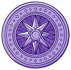 Fototapeta premium Detailed violet windrose illustration with textured gradients and diamond trim, navigation adventure graphic