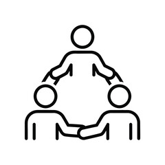 Harmony in Union: A stark black-and-white illustration depicts a unified trio, hands clasped in a symbol of cooperation and synergy.