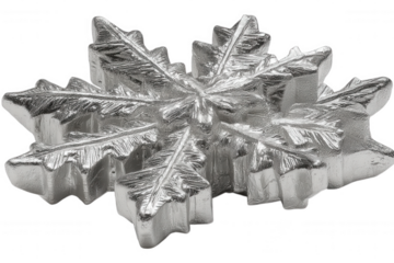 Detailed silver snowflake ornament with intricate ice crystal patterns isolated on transparent background