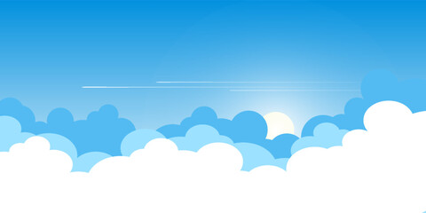 Sky and clouds. Cartoon cloudy pattern, flat air scene panorama for banner