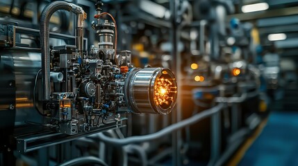 Fototapeta premium Industrial machinery action manufacturing facility close-up shots engine components mechanical environment high-tech concept