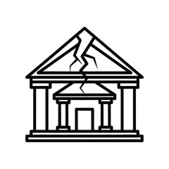 Damaged Building: An illustration of a building facade depicting structural damage, signifying potential danger, decay, and risk. 