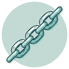 Interlocking chain links connection concept, vector cartoon illustration, metal chains isolated, strength and security