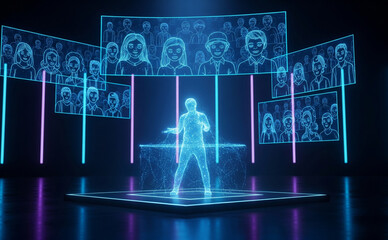 Futuristic Holographic Concert In Neon-lit Arena