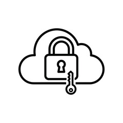 Secured Cloud: A clean, line art illustration of a secure cloud, with a padlock and key representing the protection of digital data and information.