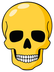 Obraz premium Stylized yellow skull with black eye sockets and teeth isolated on white