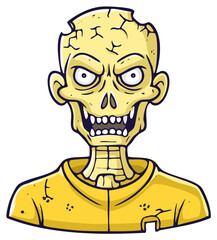 Fototapeta premium Cartoon Undead Character with Cracked Skull and Yellow Clothing for Halloween Design Element