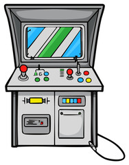 Illustrated Arcade Machine with Joystick and Buttons for Gaming Entertainment Fun