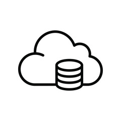 Cloud Data Icon: A stylized graphic icon of a cloud encompassing a data storage, designed with a modern flat aesthetic suitable for websites and applications