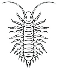 Cartoon Centipede with Many Legs and Antennae Enjoying a Smile