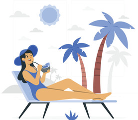 Tropical coconut drink illustration with rafiki character