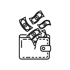 Wallet and money falling: Illustrating the theme of finance with a symbolic image of a wallet and money falling, evoking the idea of spending or financial loss.