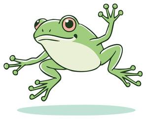 Obraz premium Cute cartoon frog jumping with webbed feet and big eyes on white background