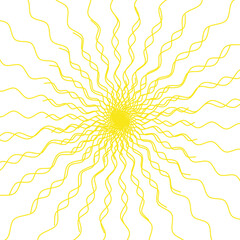 Radiant yellow sunburst with wavy, flowing rays on white — cheerful, energetic, and perfect for summer, creative, or spiritual designs with warm, rhythmic motion.