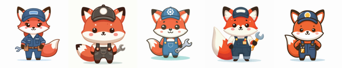 fox vector in mechanic costume