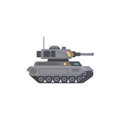 Fototapeta premium Modern grey military tank with a turret and cannon depicted in a flat stylized illustration from a side view.