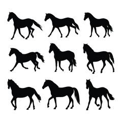 Silhouette Collection of Running and Walking Horses