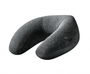 Modern gray textured neck pillow with airplane logo isolated on transparent background