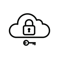 Cloud Security Icon: A symbolic representation of cloud security, featuring a stylized cloud embracing a locked padlock and key, emphasizing data protection and digital safety.