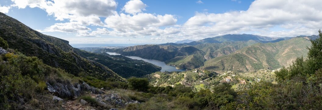 Panoramic Mountain and Lake View from the Pico de la Concha, Spain