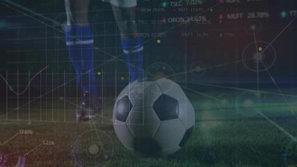 Animation of digital data processing over football on grass - Powered by Adobe