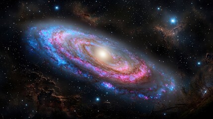 Naklejka premium Stunning cosmic spiral galaxy outer space digital art vast universe awe-inspiring view astronomical wonders