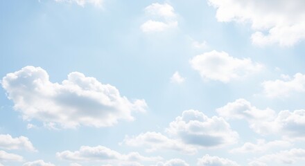 Fototapeta premium 晴れ渡る空 綿菓子のような雲が優しく漂う 爽やかな青空写真. AI Generated