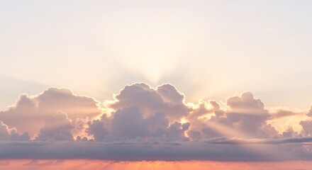 Fototapeta premium 夕焼け空 輝く雲 穏やか光線 美しい風景写真. AI Generated