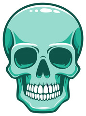 Fototapeta premium Stylized cool toned skull illustration with dark eye sockets and detailed teeth