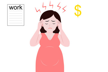pregnancy woman stress from work, money and baby in her belly