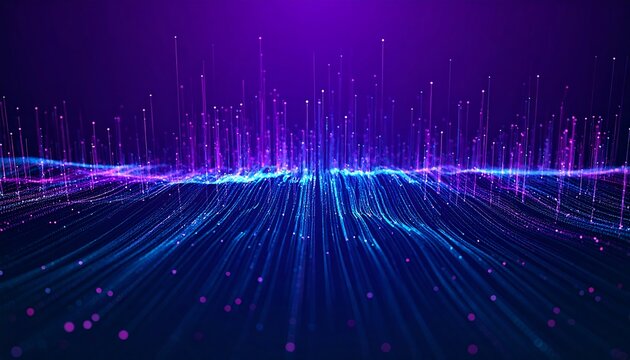 Abstract Digital Landscape with Purple and Blue Lines.