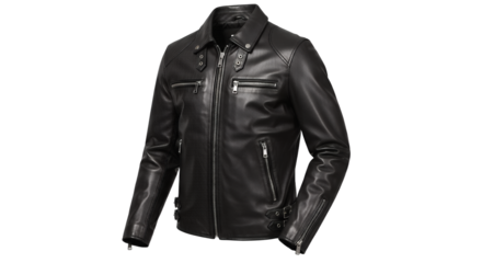 Fashionable Black Leather Biker Jacket with Pattern
