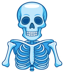 Cartoon illustration of a blue human skeleton.